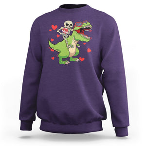 Valentine's Day Sweatshirt Skeleton Riding Dinosaur Rose Bouquet TS09 Purple Printyourwear