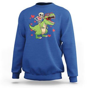 Valentine's Day Sweatshirt Skeleton Riding Dinosaur Rose Bouquet TS09 Royal Blue Printyourwear