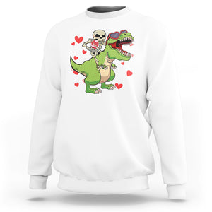 Valentine's Day Sweatshirt Skeleton Riding Dinosaur Rose Bouquet TS09 White Printyourwear