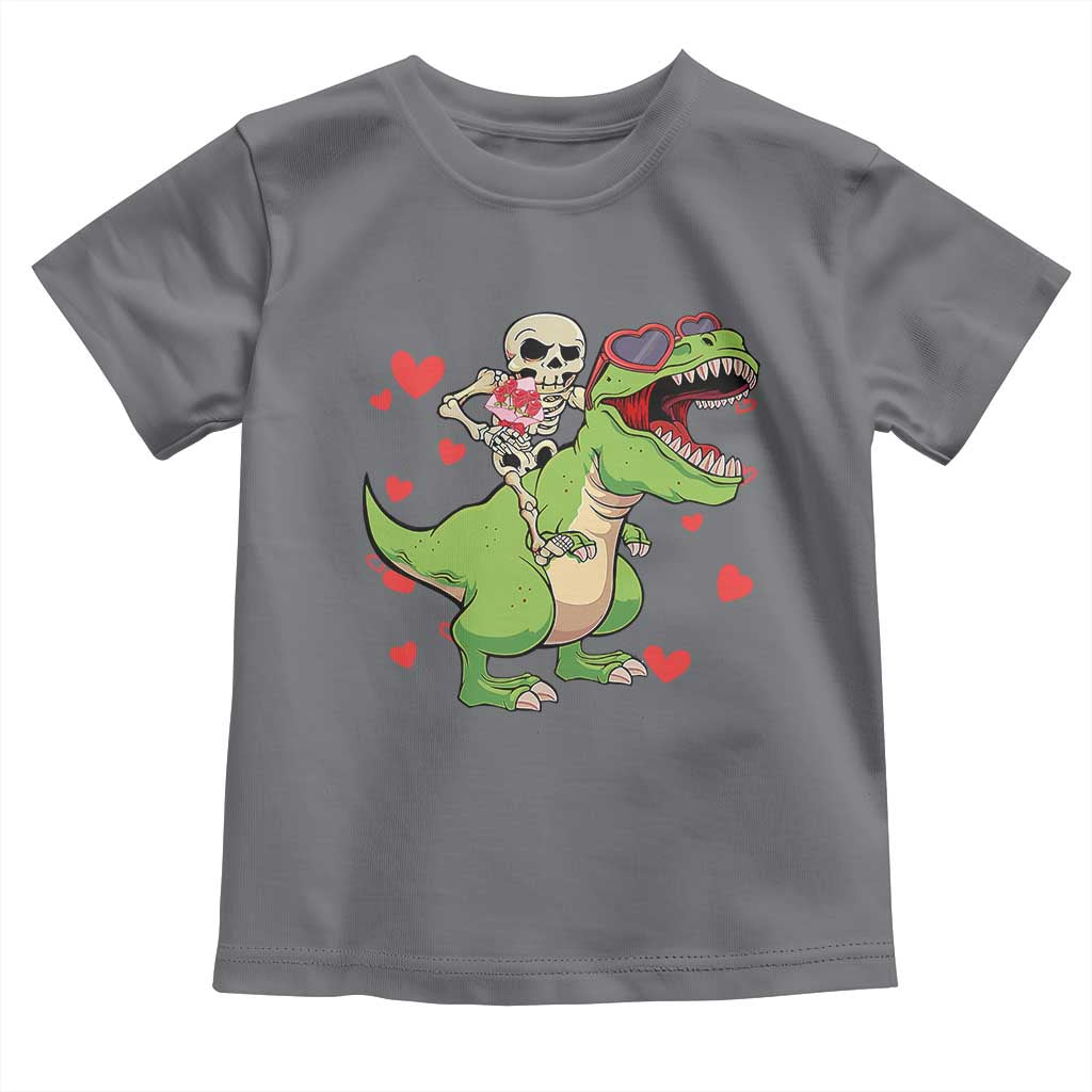 Valentine's Day Toddler T Shirt Skeleton Riding Dinosaur Rose Bouquet TS09 Charcoal Print Your Wear