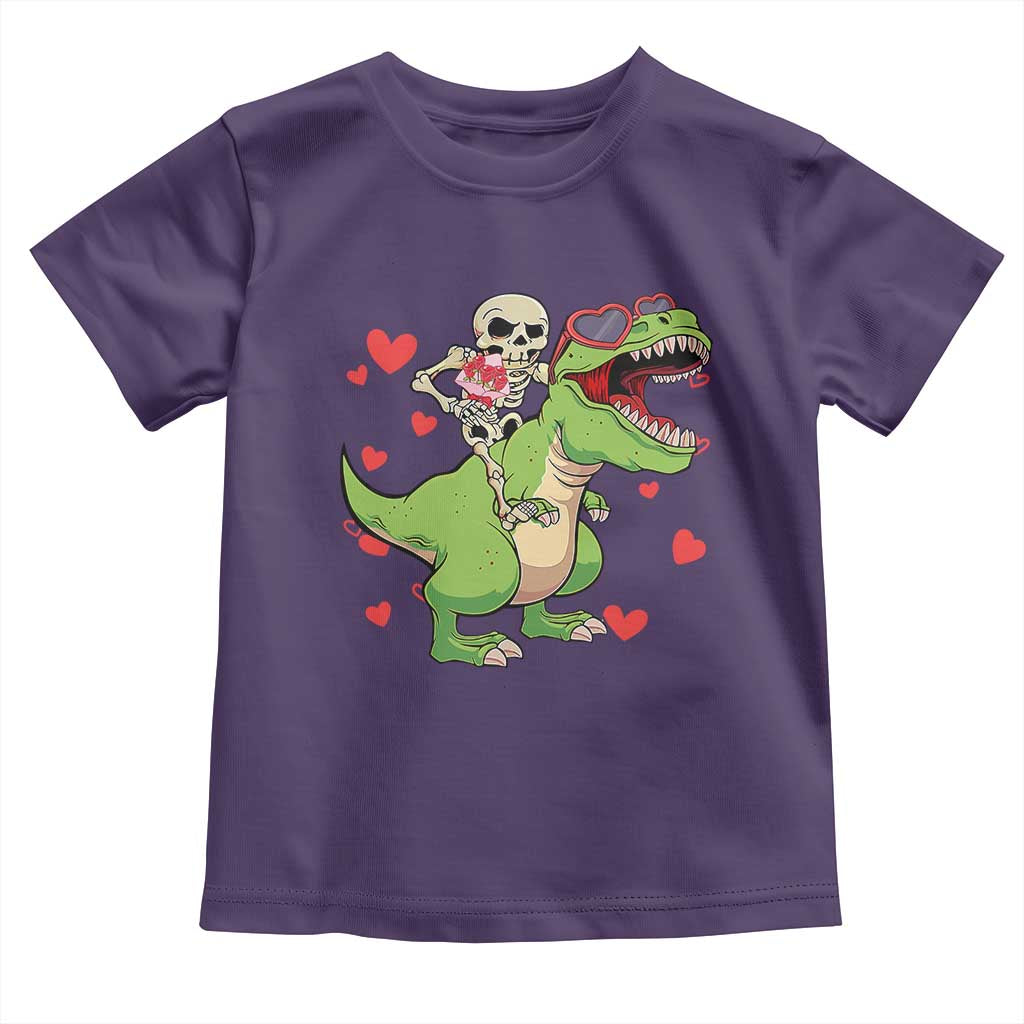 Valentine's Day Toddler T Shirt Skeleton Riding Dinosaur Rose Bouquet TS09 Purple Print Your Wear