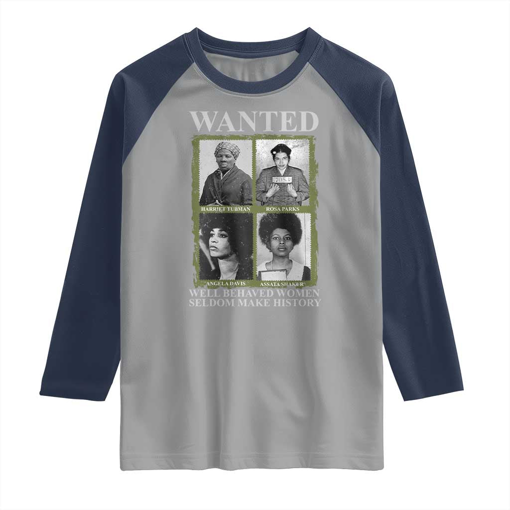 Black Women History Raglan Shirt Harriet Tubman Rosa Parks Angela Davis Assata Shakur TS09 Sport Gray Navy Print Your Wear