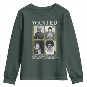 Black Women History Youth Sweatshirt Harriet Tubman Rosa Parks Angela Davis Assata Shakur TS09 Dark Forest Green Print Your Wear