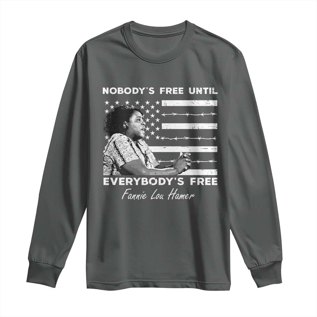 Fannie Lou Hamer Long Sleeve Shirt Nobody's Free Until Everybody's Free Black History TS09 Dark Heather Print Your Wear