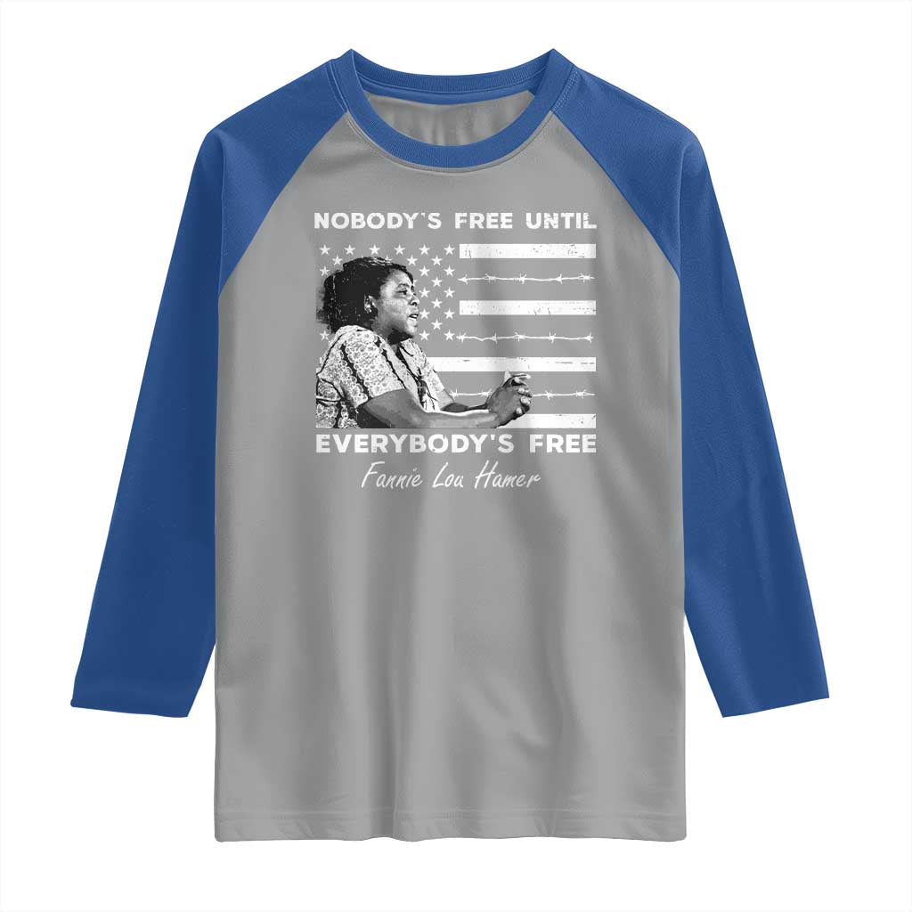 Fannie Lou Hamer Raglan Shirt Nobody's Free Until Everybody's Free Black History TS09 Sport Gray Royal Print Your Wear