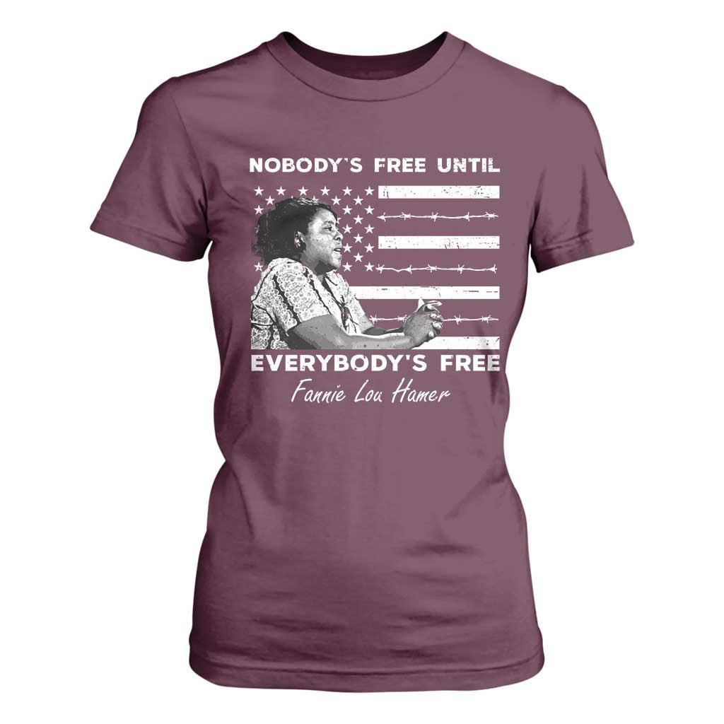 Fannie Lou Hamer T Shirt For Women Nobody's Free Until Everybody's Free Black History TS09 Maroon Print Your Wear