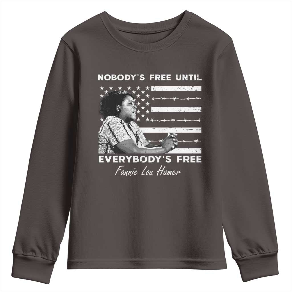 Fannie Lou Hamer Youth Sweatshirt Nobody's Free Until Everybody's Free Black History TS09 Dark Chocolate Print Your Wear