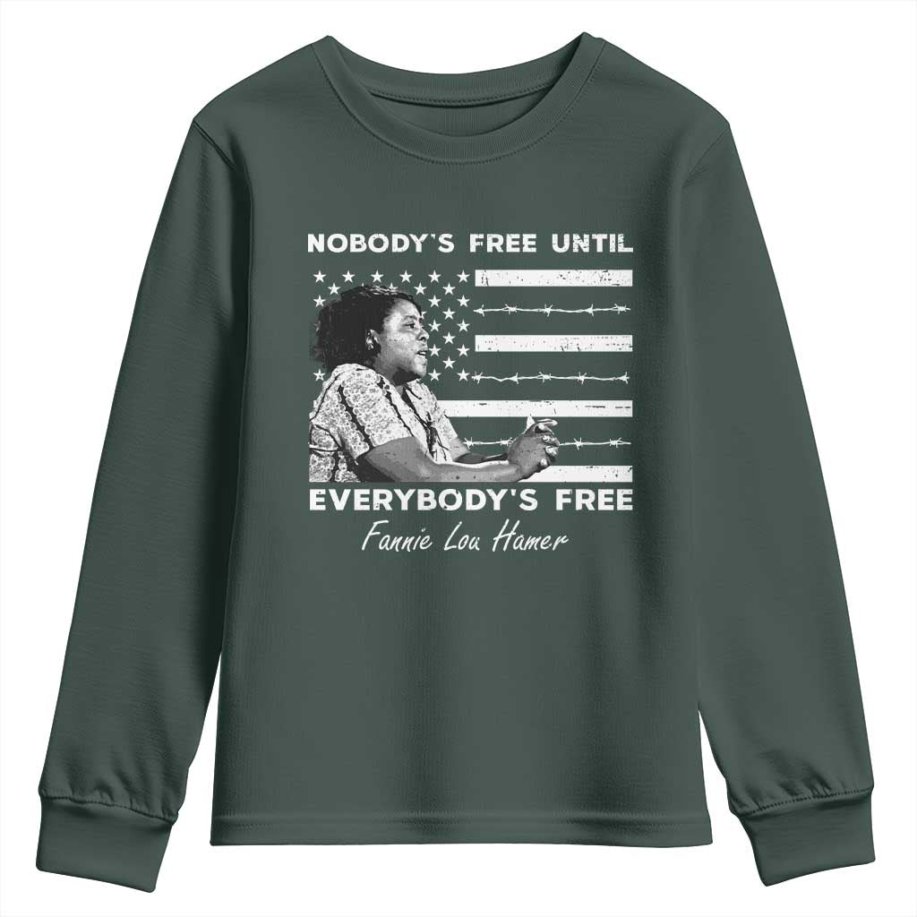 Fannie Lou Hamer Youth Sweatshirt Nobody's Free Until Everybody's Free Black History TS09 Dark Forest Green Print Your Wear