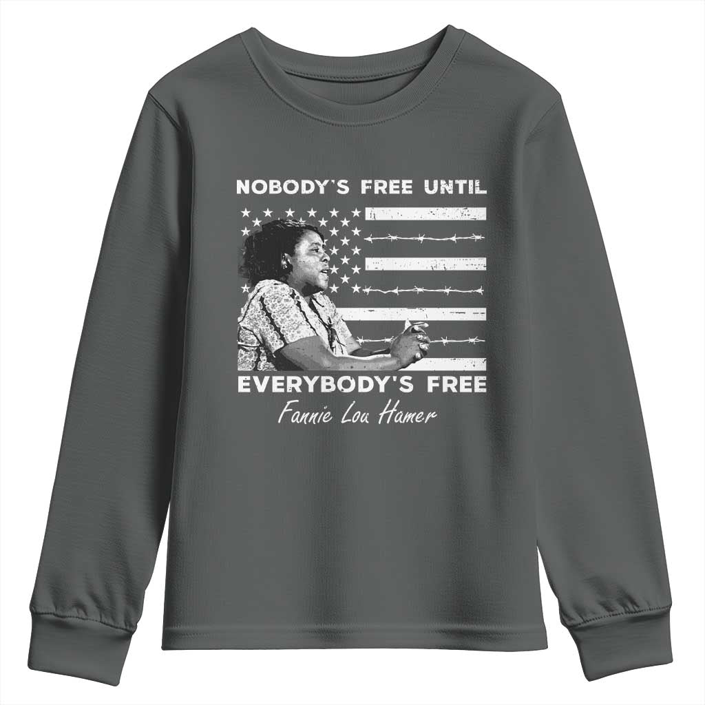 Fannie Lou Hamer Youth Sweatshirt Nobody's Free Until Everybody's Free Black History TS09 Dark Heather Print Your Wear