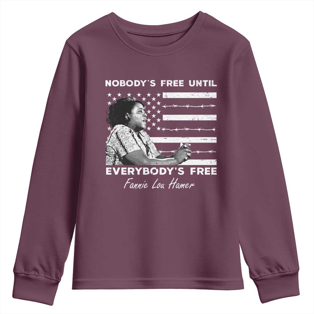 Fannie Lou Hamer Youth Sweatshirt Nobody's Free Until Everybody's Free Black History TS09 Maroon Print Your Wear