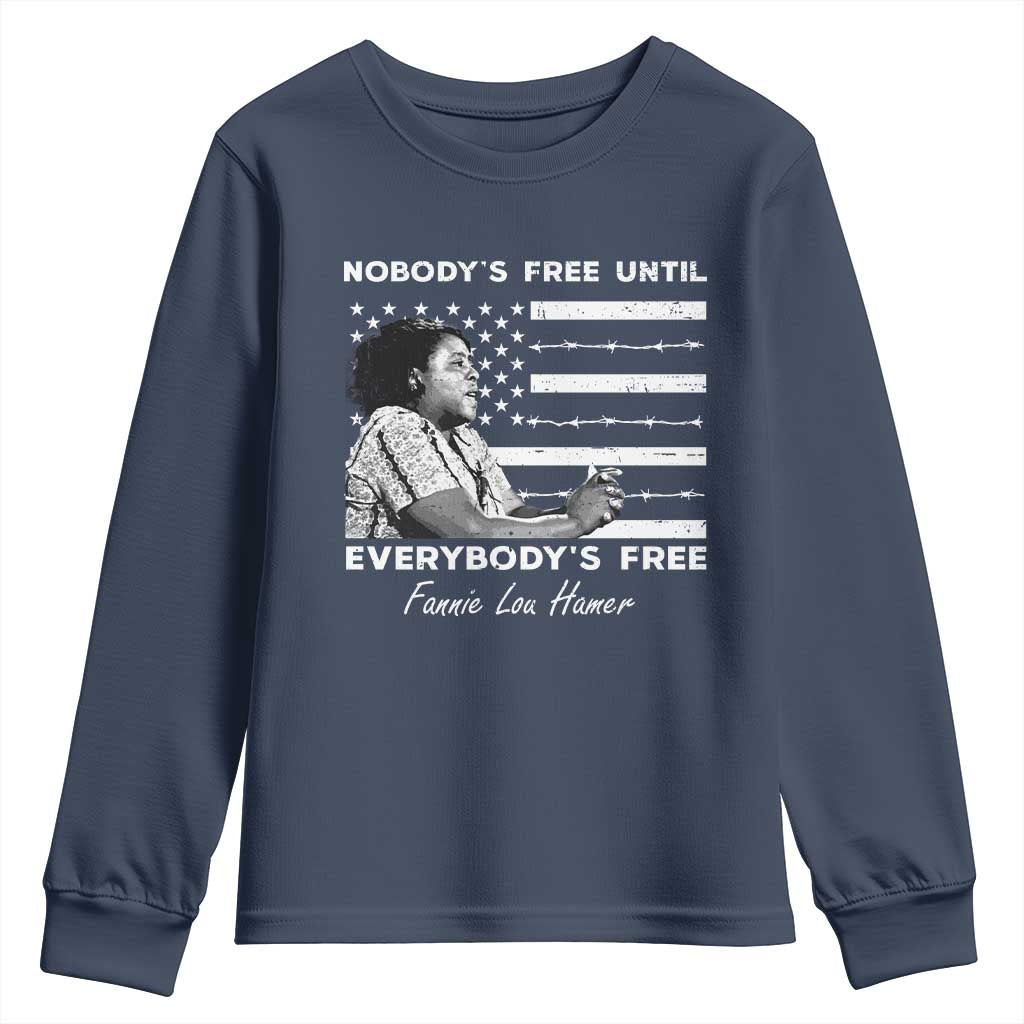 Fannie Lou Hamer Youth Sweatshirt Nobody's Free Until Everybody's Free Black History TS09 Navy Print Your Wear