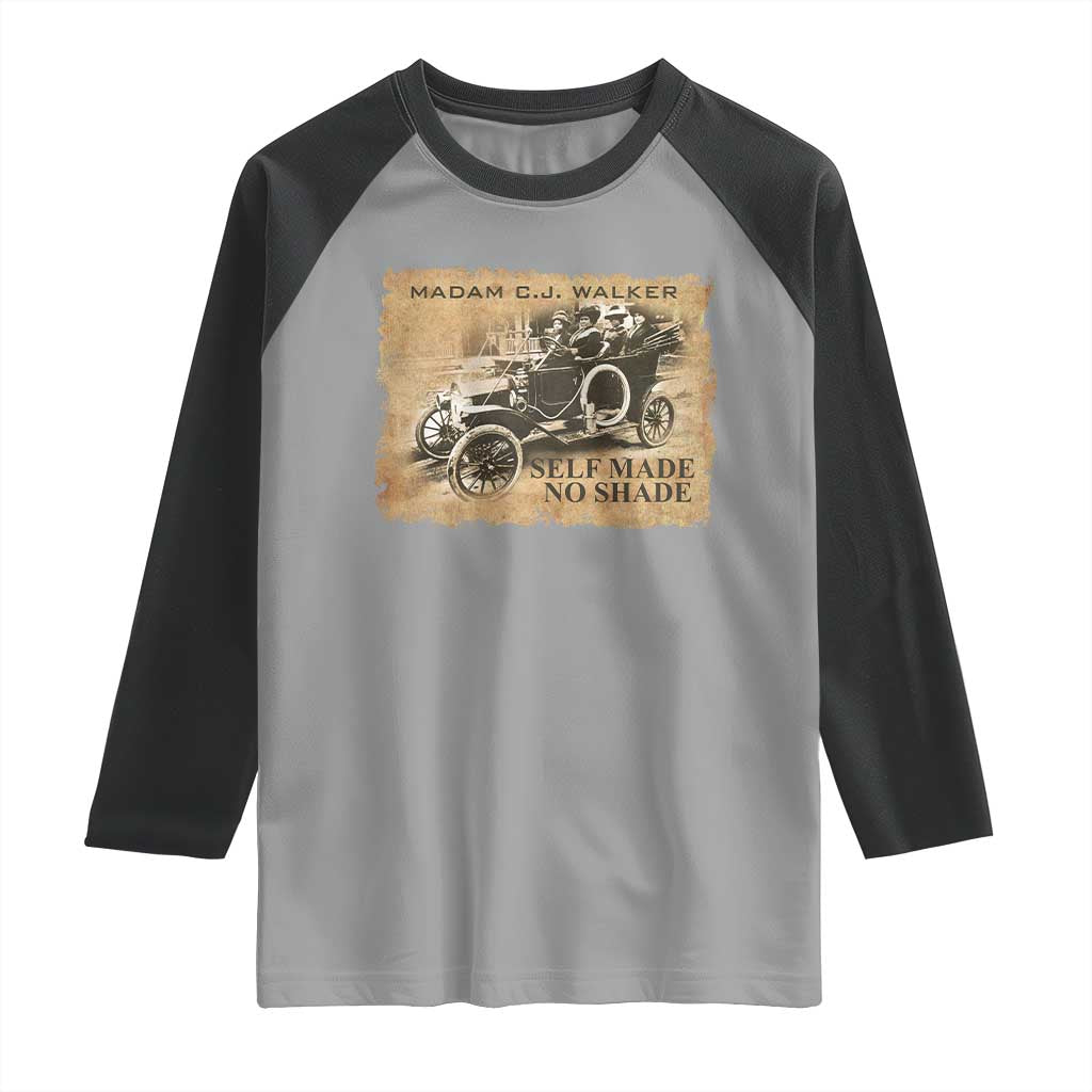 Madam C.J. Walker Raglan Shirt Self Made No Shade Black History TS09 Sport Gray Black Print Your Wear