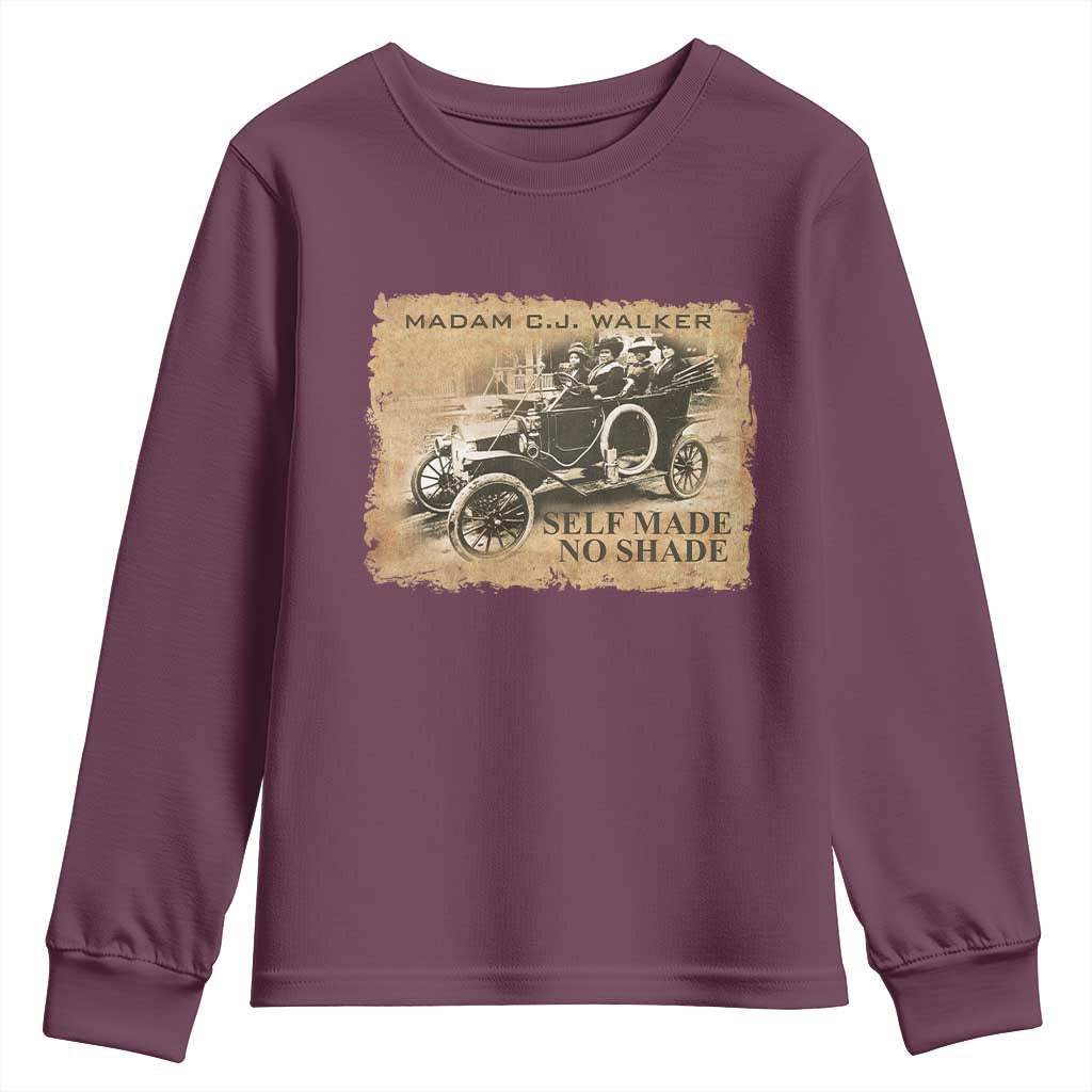 Madam C.J. Walker Youth Sweatshirt Self Made No Shade Black History TS09 Maroon Print Your Wear