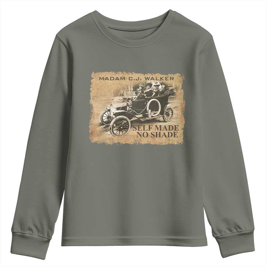 Madam C.J. Walker Youth Sweatshirt Self Made No Shade Black History TS09 Military Green Print Your Wear