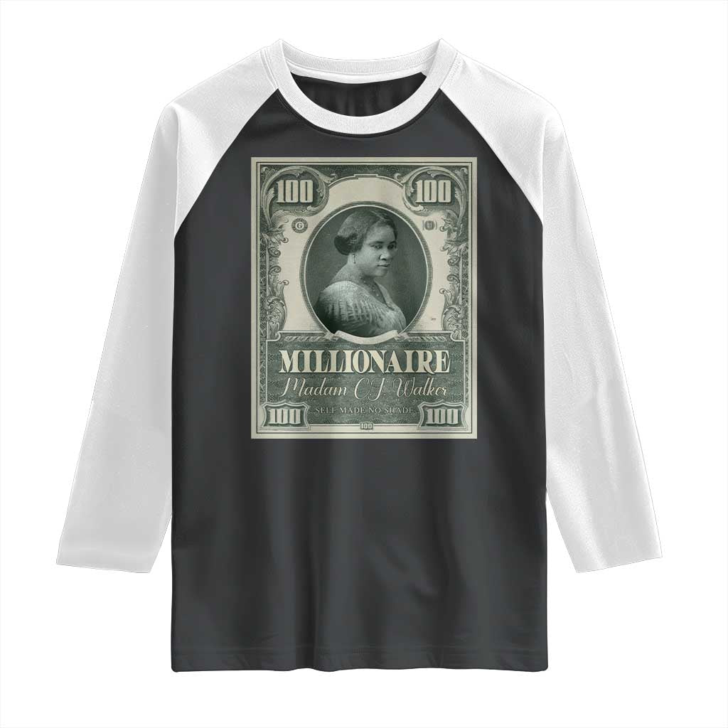 Madam C.J. Walker Raglan Shirt Millionaire Black Women Pride TS09 Black White Print Your Wear