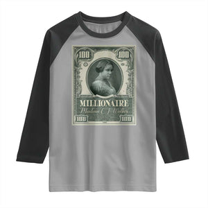 Madam C.J. Walker Raglan Shirt Millionaire Black Women Pride TS09 Sport Gray Black Print Your Wear
