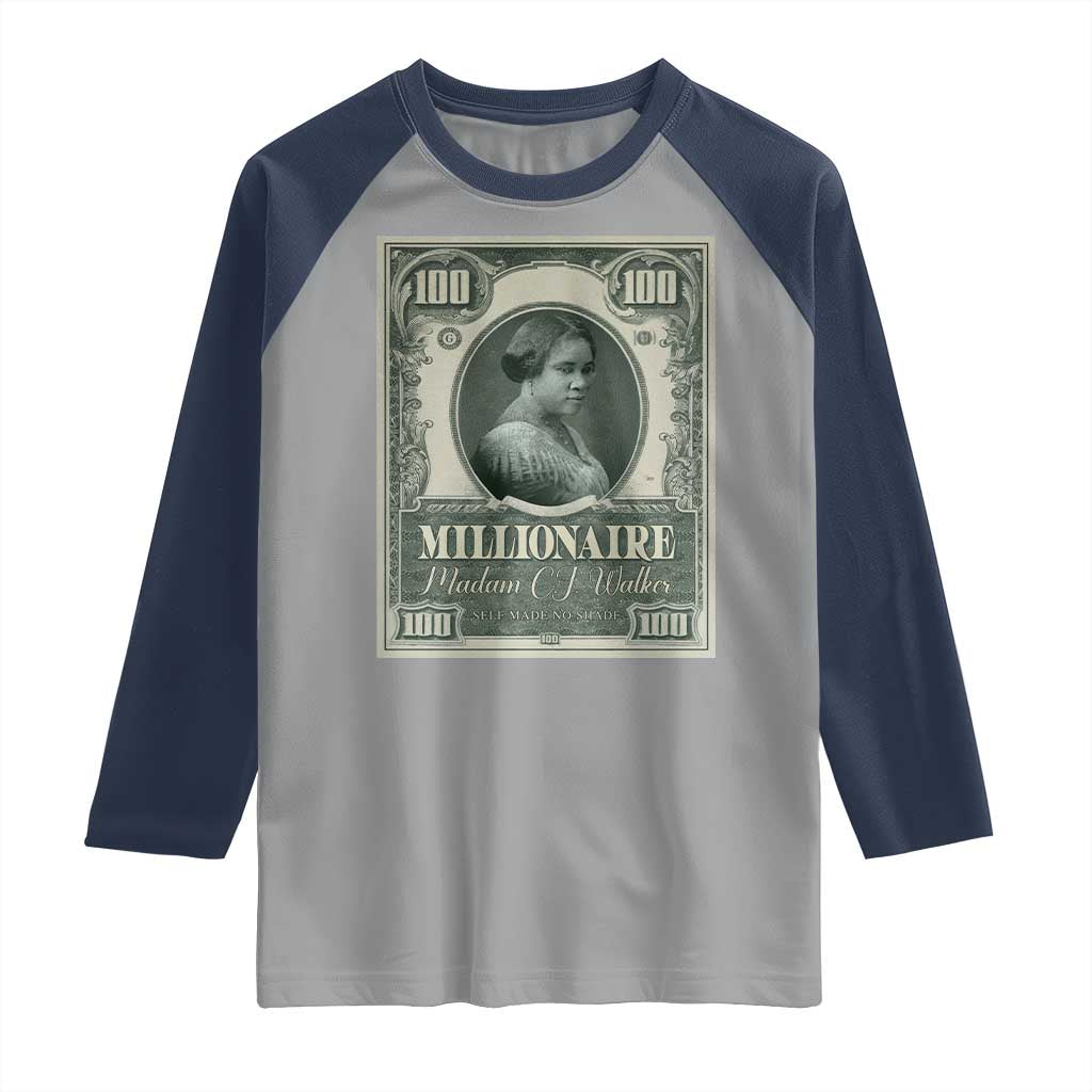 Madam C.J. Walker Raglan Shirt Millionaire Black Women Pride TS09 Sport Gray Navy Print Your Wear