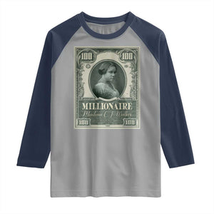 Madam C.J. Walker Raglan Shirt Millionaire Black Women Pride TS09 Sport Gray Navy Print Your Wear