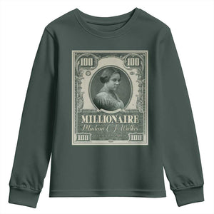 Madam C.J. Walker Youth Sweatshirt Millionaire Black Women Pride TS09 Dark Forest Green Print Your Wear