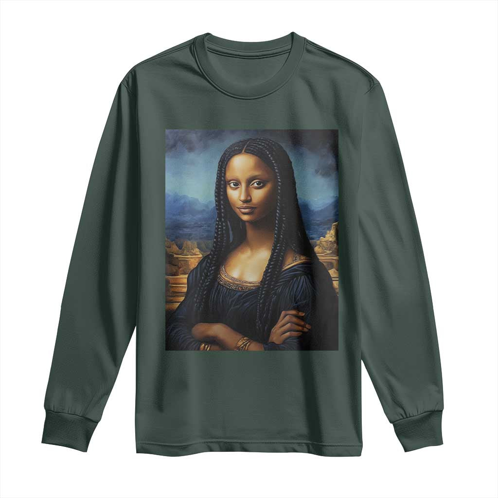 Black Women Pride Long Sleeve Shirt Melanin Mona Lisa Afro Queen Aesthetic Black History TS09 Dark Forest Green Print Your Wear
