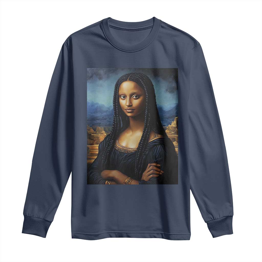 Black Women Pride Long Sleeve Shirt Melanin Mona Lisa Afro Queen Aesthetic Black History TS09 Navy Print Your Wear