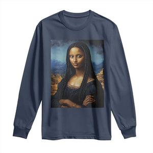Black Women Pride Long Sleeve Shirt Melanin Mona Lisa Afro Queen Aesthetic Black History TS09 Navy Print Your Wear
