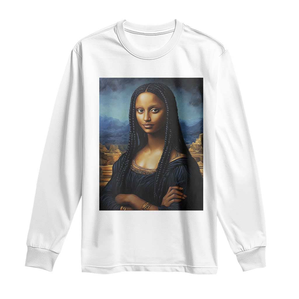 Black Women Pride Long Sleeve Shirt Melanin Mona Lisa Afro Queen Aesthetic Black History TS09 White Print Your Wear