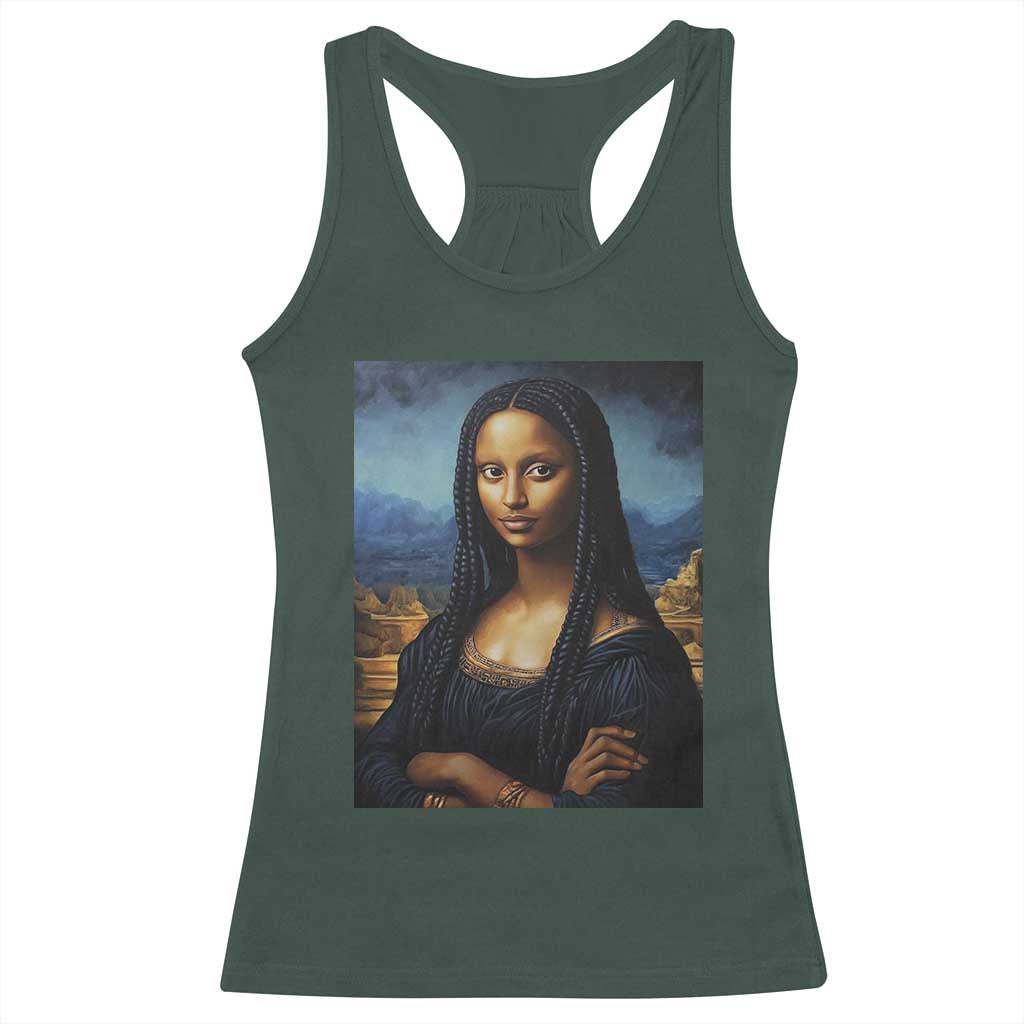 Black Women Pride Racerback Tank Top Melanin Mona Lisa Afro Queen Aesthetic Black History TS09 Dark Forest Green Print Your Wear