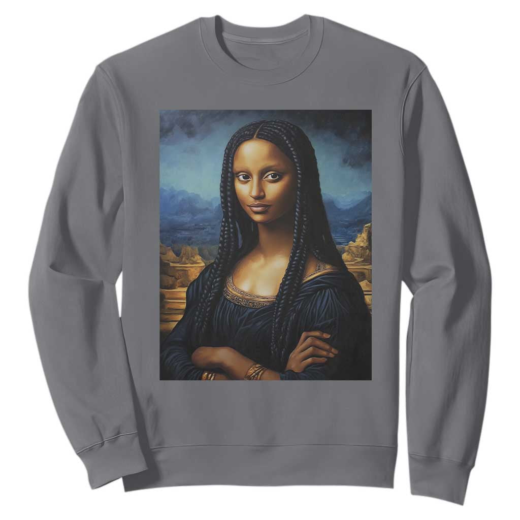 Black Women Pride Sweatshirt Melanin Mona Lisa Afro Queen Aesthetic Black History TS09 Charcoal Print Your Wear