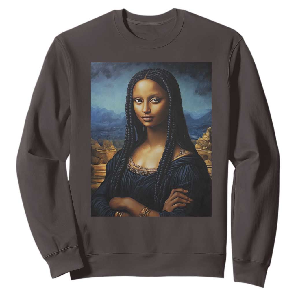 Black Women Pride Sweatshirt Melanin Mona Lisa Afro Queen Aesthetic Black History TS09 Dark Chocolate Print Your Wear
