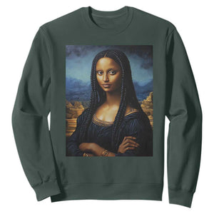 Black Women Pride Sweatshirt Melanin Mona Lisa Afro Queen Aesthetic Black History TS09 Dark Forest Green Print Your Wear