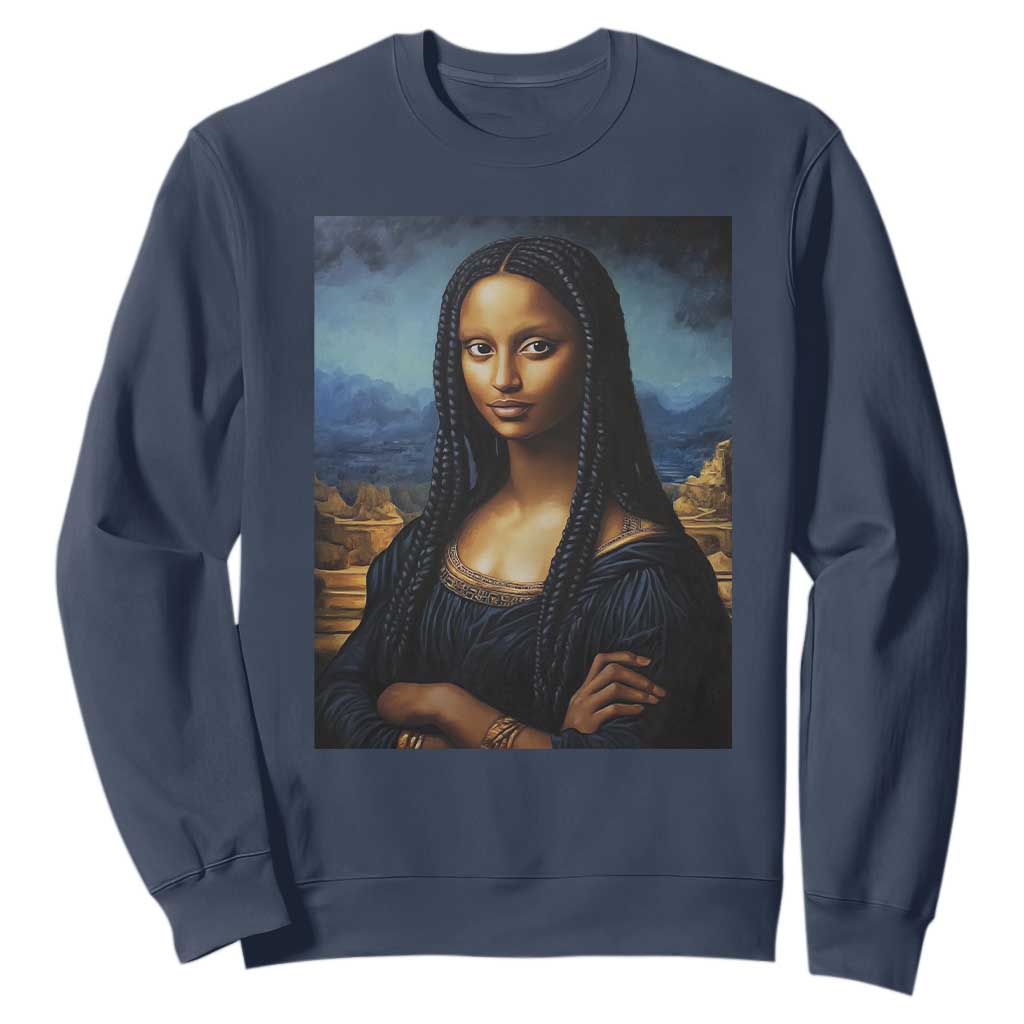 Black Women Pride Sweatshirt Melanin Mona Lisa Afro Queen Aesthetic Black History TS09 Navy Print Your Wear