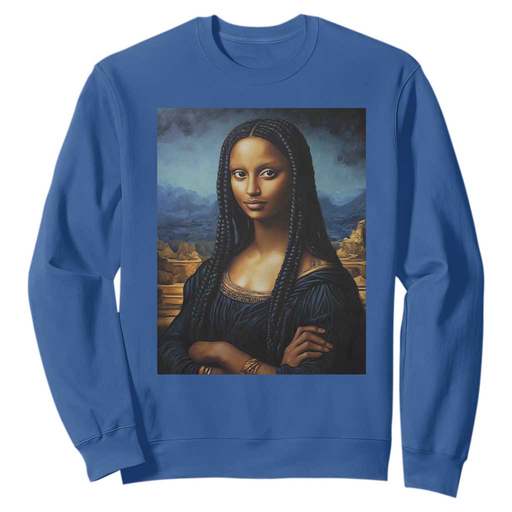 Black Women Pride Sweatshirt Melanin Mona Lisa Afro Queen Aesthetic Black History TS09 Royal Blue Print Your Wear