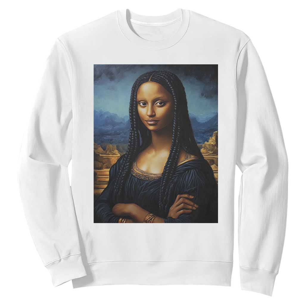 Black Women Pride Sweatshirt Melanin Mona Lisa Afro Queen Aesthetic Black History TS09 White Print Your Wear