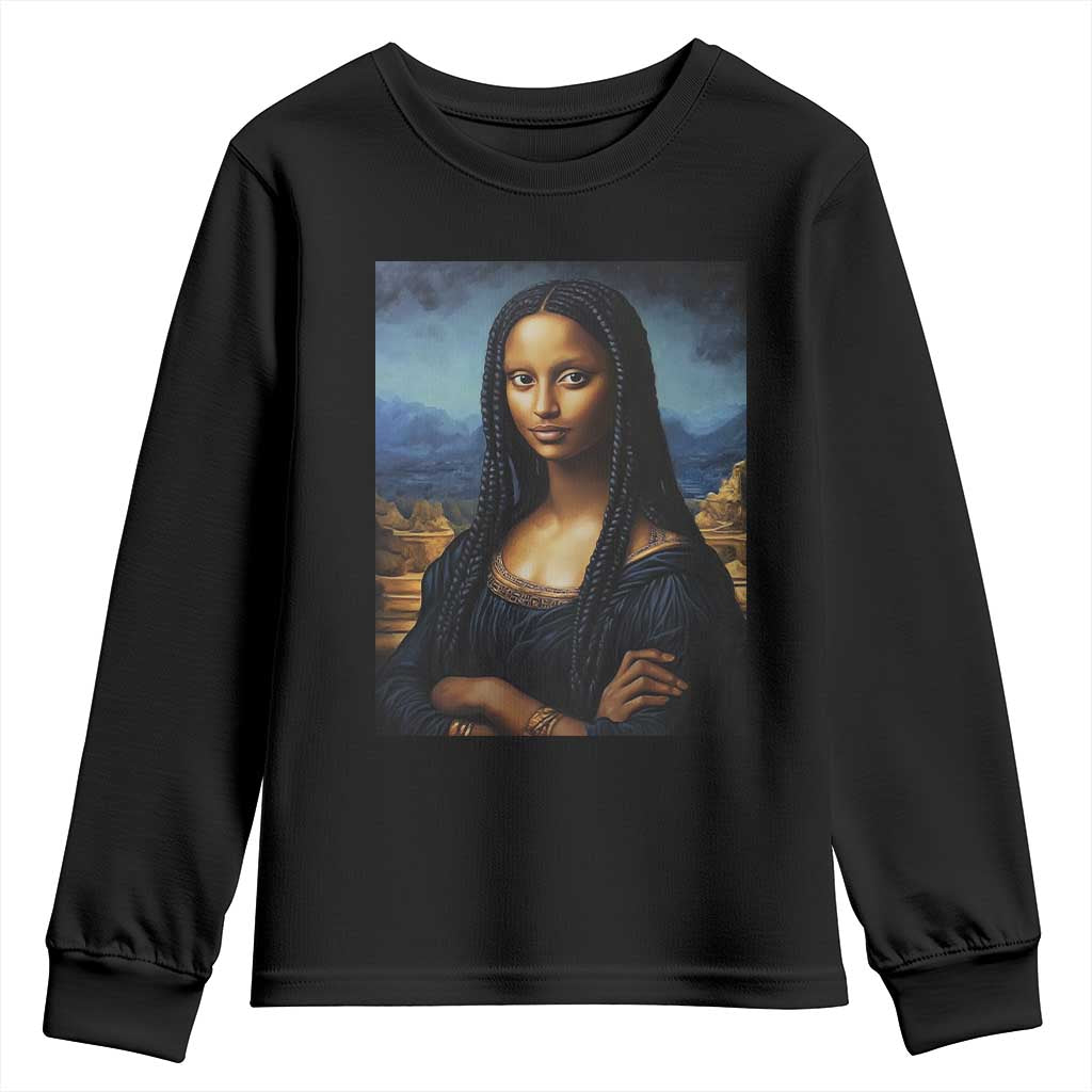 Black Women Pride Youth Sweatshirt Melanin Mona Lisa Afro Queen Aesthetic Black History TS09 Black Print Your Wear