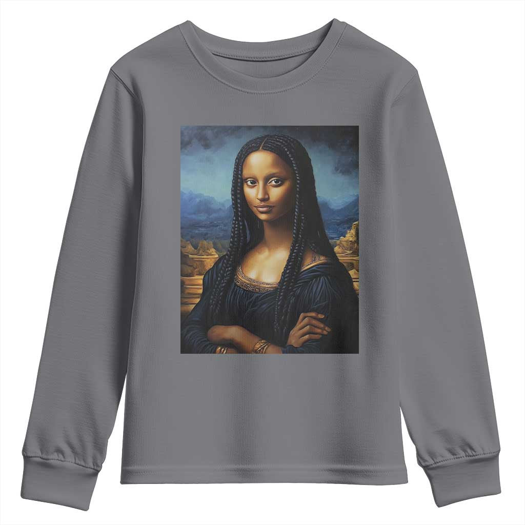 Black Women Pride Youth Sweatshirt Melanin Mona Lisa Afro Queen Aesthetic Black History TS09 Charcoal Print Your Wear