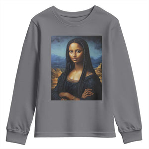 Black Women Pride Youth Sweatshirt Melanin Mona Lisa Afro Queen Aesthetic Black History TS09 Charcoal Print Your Wear