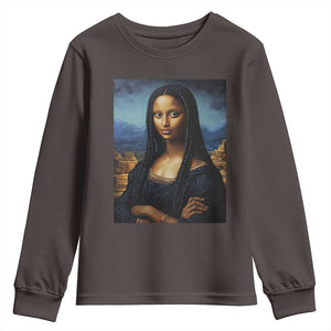 Black Women Pride Youth Sweatshirt Melanin Mona Lisa Afro Queen Aesthetic Black History TS09 Dark Chocolate Print Your Wear