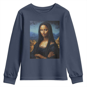 Black Women Pride Youth Sweatshirt Melanin Mona Lisa Afro Queen Aesthetic Black History TS09 Navy Print Your Wear