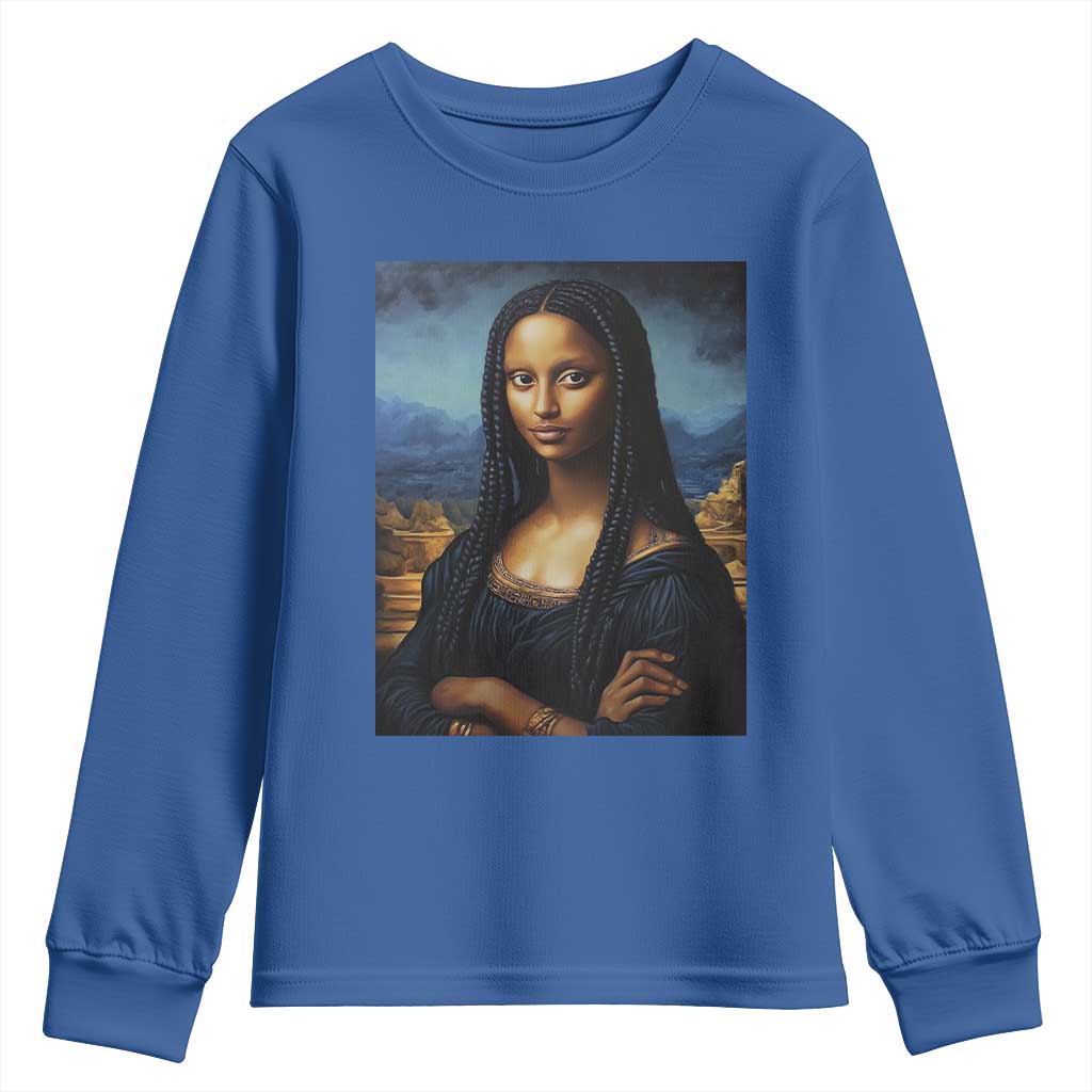 Black Women Pride Youth Sweatshirt Melanin Mona Lisa Afro Queen Aesthetic Black History TS09 Royal Blue Print Your Wear