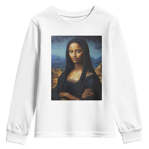 Black Women Pride Youth Sweatshirt Melanin Mona Lisa Afro Queen Aesthetic Black History TS09 White Print Your Wear