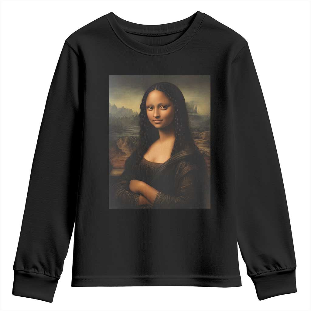 Black Mona Lisa Youth Sweatshirt Melanin Pretty Aesthetic Black History TS09 Black Print Your Wear