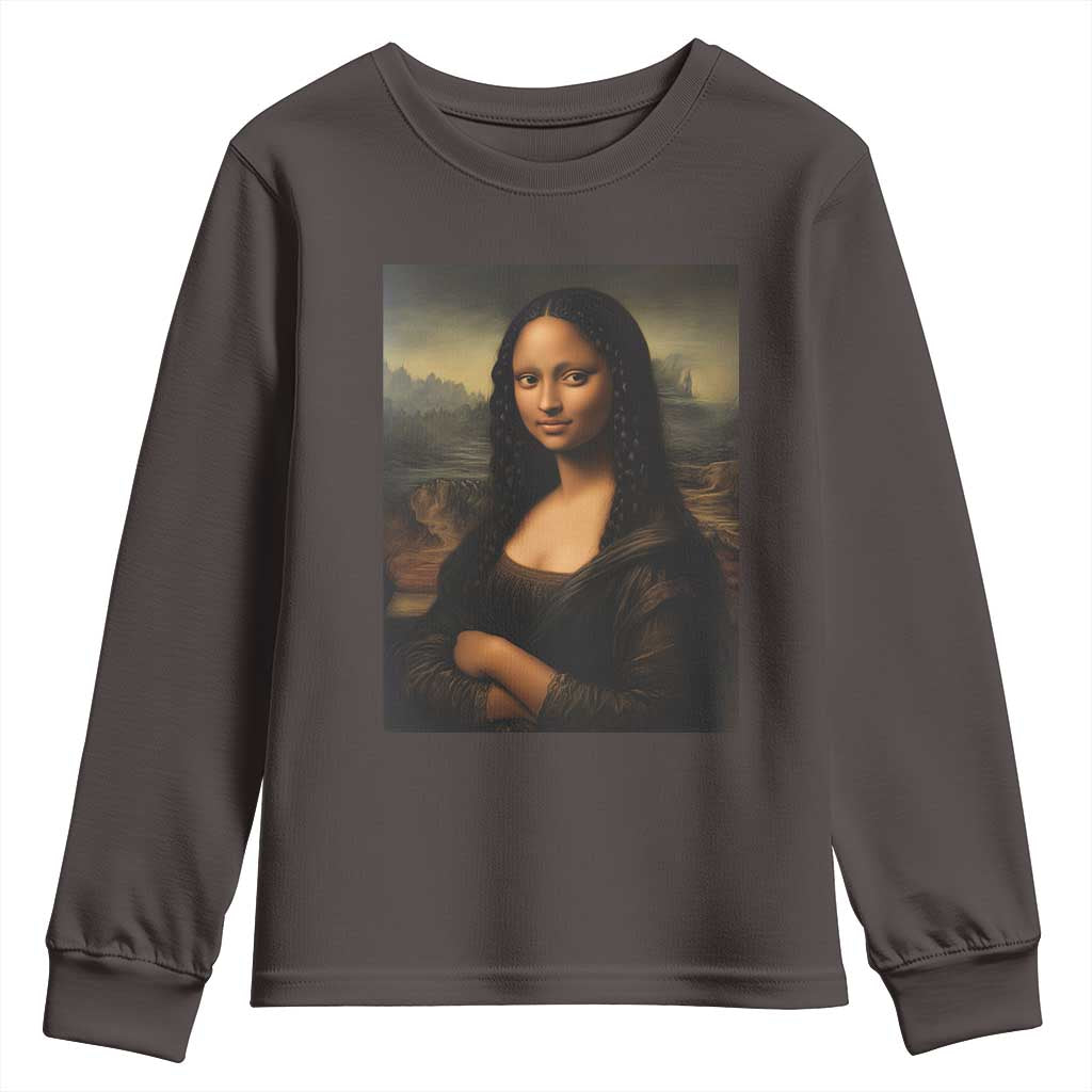 Black Mona Lisa Youth Sweatshirt Melanin Pretty Aesthetic Black History TS09 Dark Chocolate Print Your Wear
