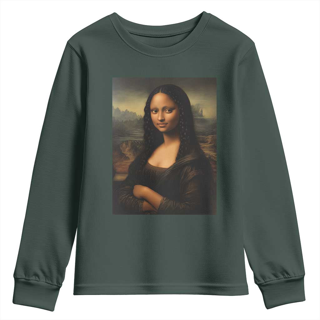 Black Mona Lisa Youth Sweatshirt Melanin Pretty Aesthetic Black History TS09 Dark Forest Green Print Your Wear