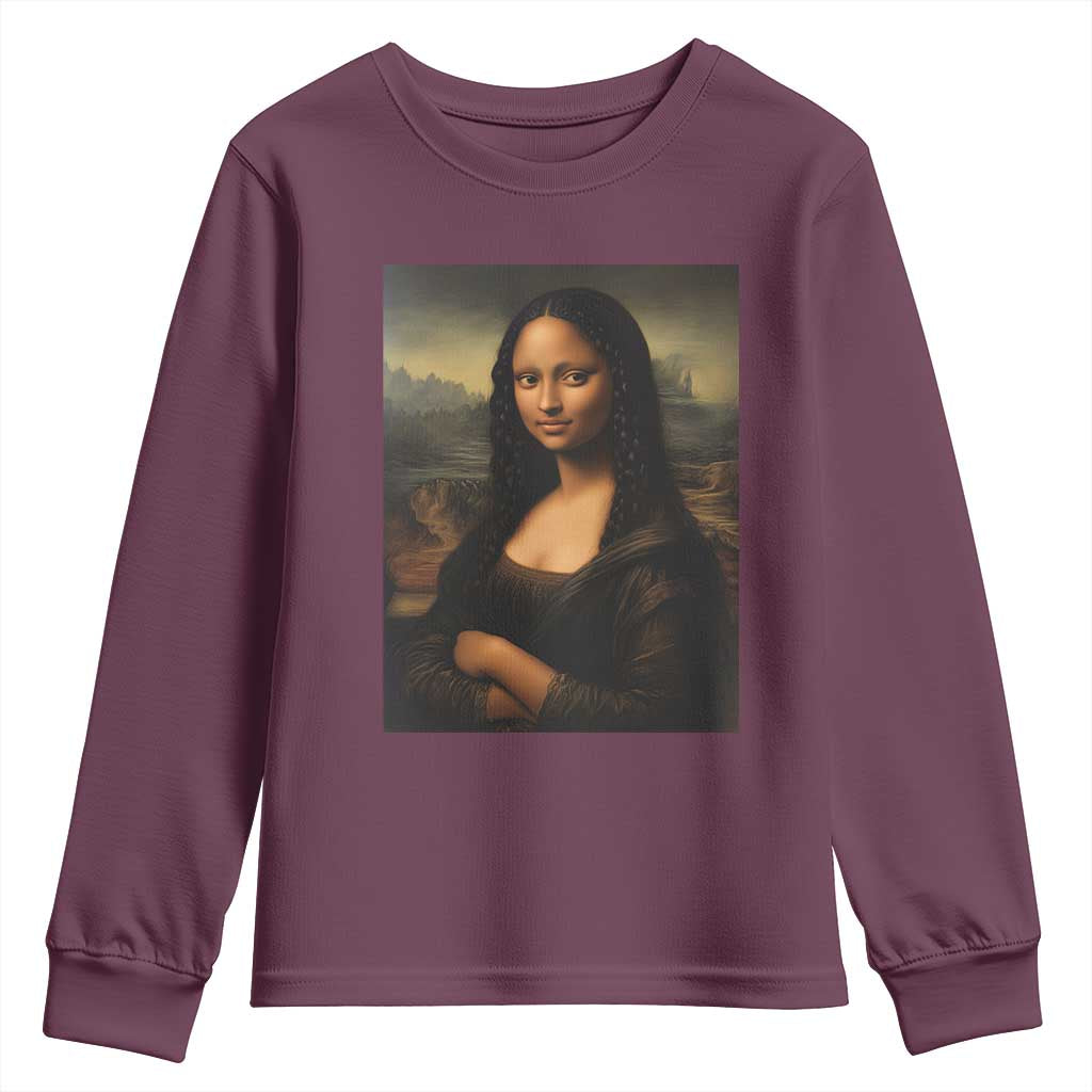 Black Mona Lisa Youth Sweatshirt Melanin Pretty Aesthetic Black History TS09 Maroon Print Your Wear