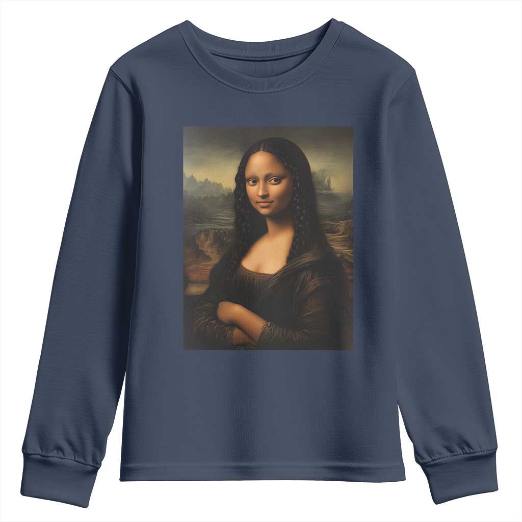 Black Mona Lisa Youth Sweatshirt Melanin Pretty Aesthetic Black History TS09 Navy Print Your Wear