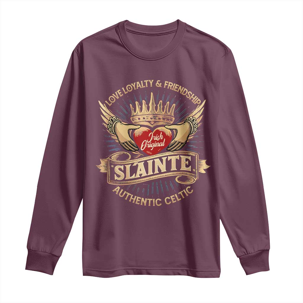 Celtic Claddagh Long Sleeve Shirt Love Loyalty Friendship Slainte TS09 Maroon Print Your Wear