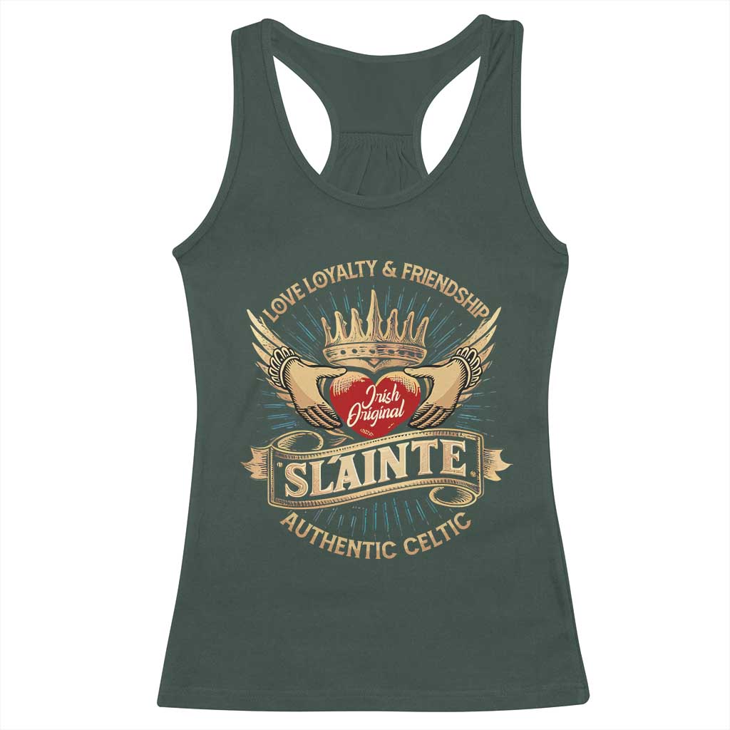 Celtic Claddagh Racerback Tank Top Love Loyalty Friendship Slainte TS09 Dark Forest Green Print Your Wear
