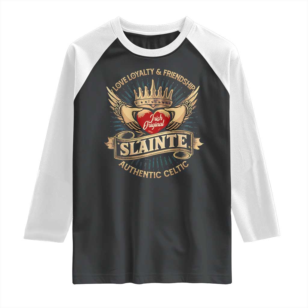 Celtic Claddagh Raglan Shirt Love Loyalty Friendship Slainte TS09 Black White Print Your Wear