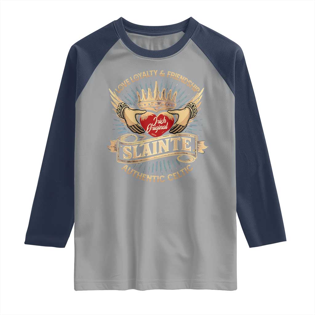 Celtic Claddagh Raglan Shirt Love Loyalty Friendship Slainte TS09 Sport Gray Navy Print Your Wear